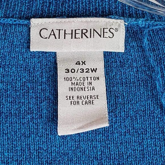 Catherines Shirt Top Women's Plus Size 4X Blue 3/4 Sleeve Pullover Cable Knit - Picture 6 of 8